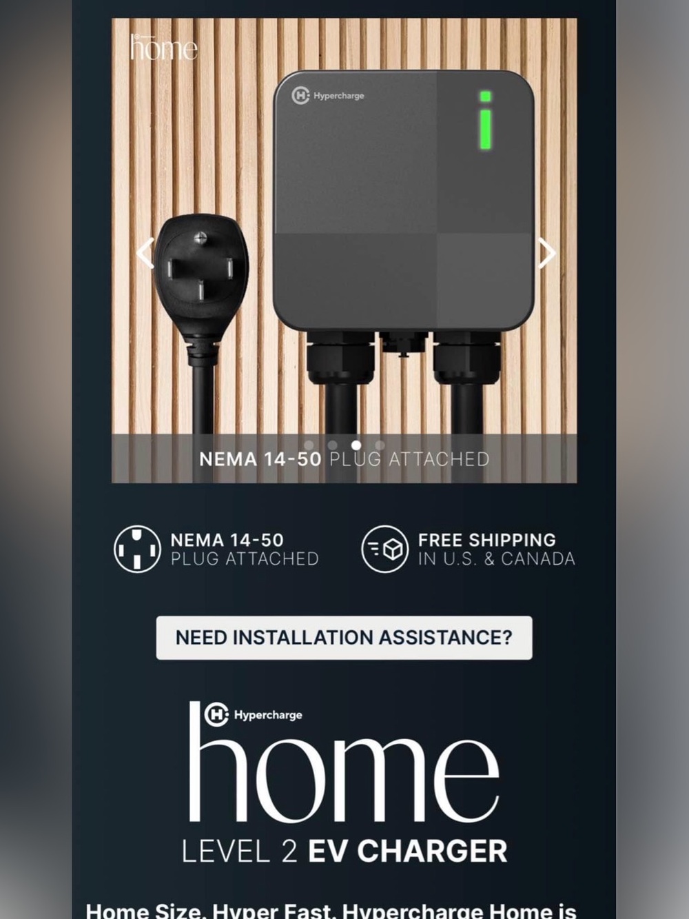 Brand new Hypercharge Home Level 2 EV Charger - Dark Gray with Green Indicator